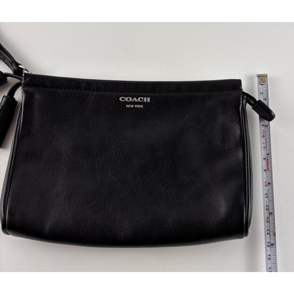 Coach Black Leather Wristlet Clutch Small Purse Tassel Zip 8" x 5.5" - Picture 3 of 9
